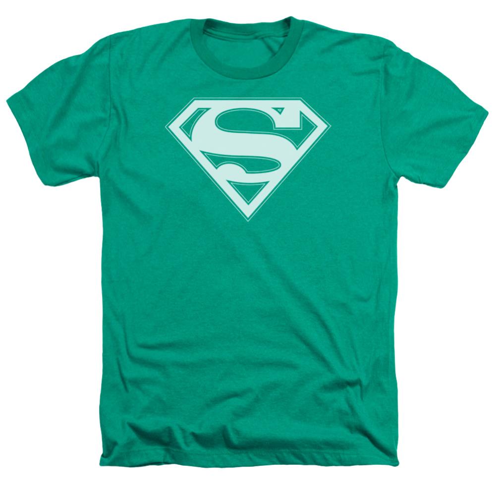 Superman Green & White Shield Men's 30/1 Heather 60 40 Poly SS T