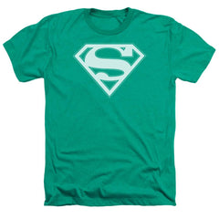Superman Green & White Shield Men's 30/1 Heather 60 40 Poly SS T