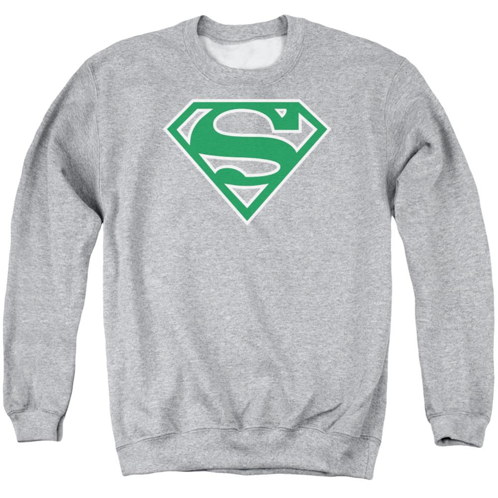 Superman Green & White Shield Men's Crewneck 50 50 Poly LS T
