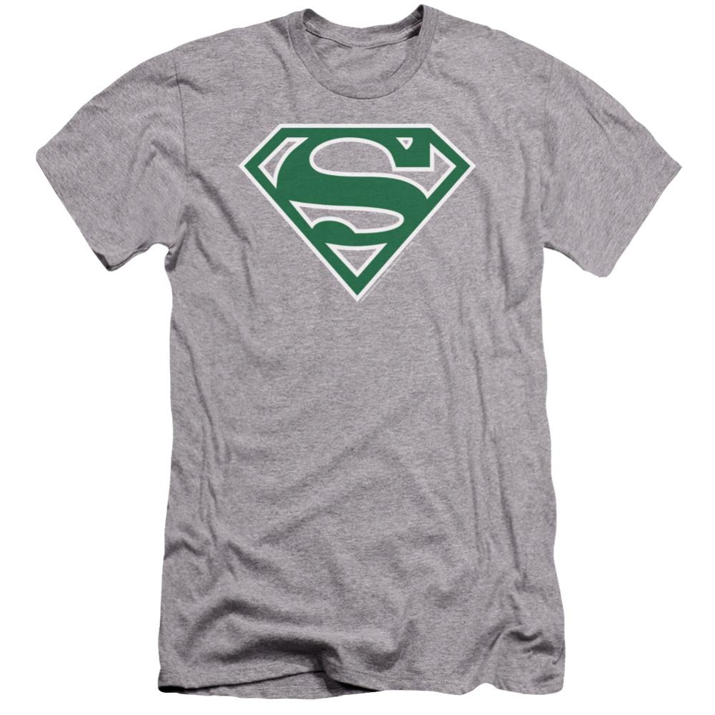 Superman Green & White Shield Men's Ultra-Soft 30/1 Cotton Slim SS T