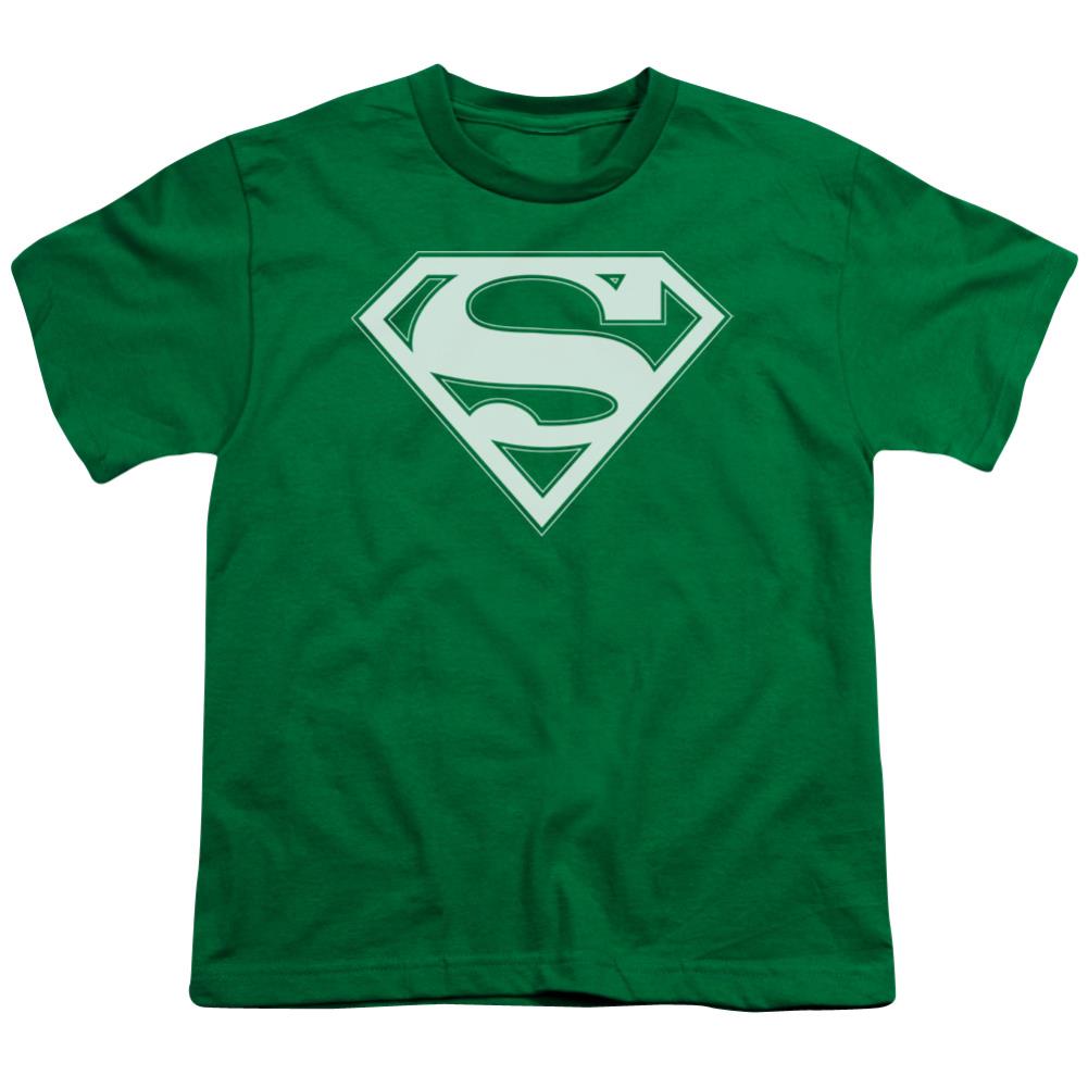 Superman Green & White Shield Youth 18/1 100% Cotton SS T