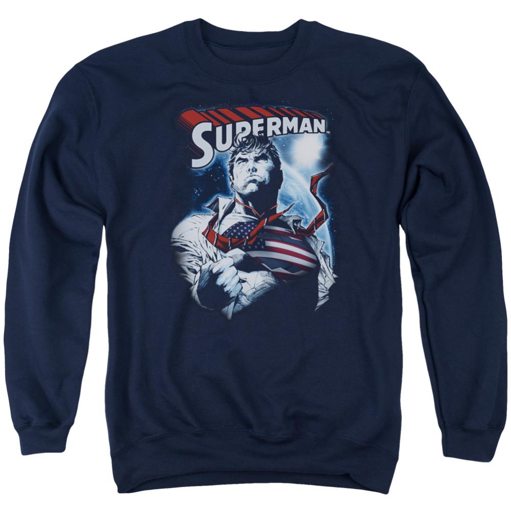 Superman Honor And Protect Men's Crewneck 50 50 Poly LS T