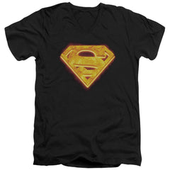 Superman Hot Steel Shield Men's 30/1 Cotton Slim V-Neck T