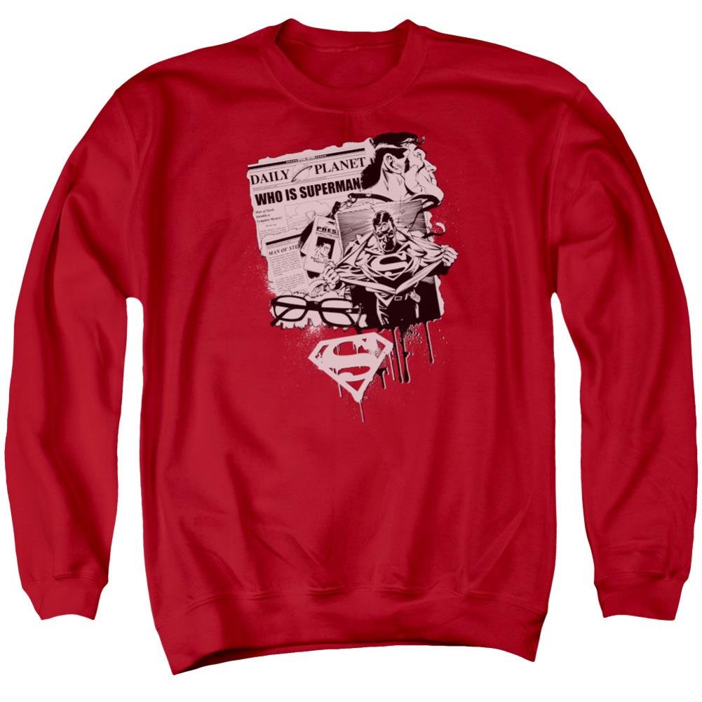 Superman Identity Men's Crewneck 50 50 Poly LS T