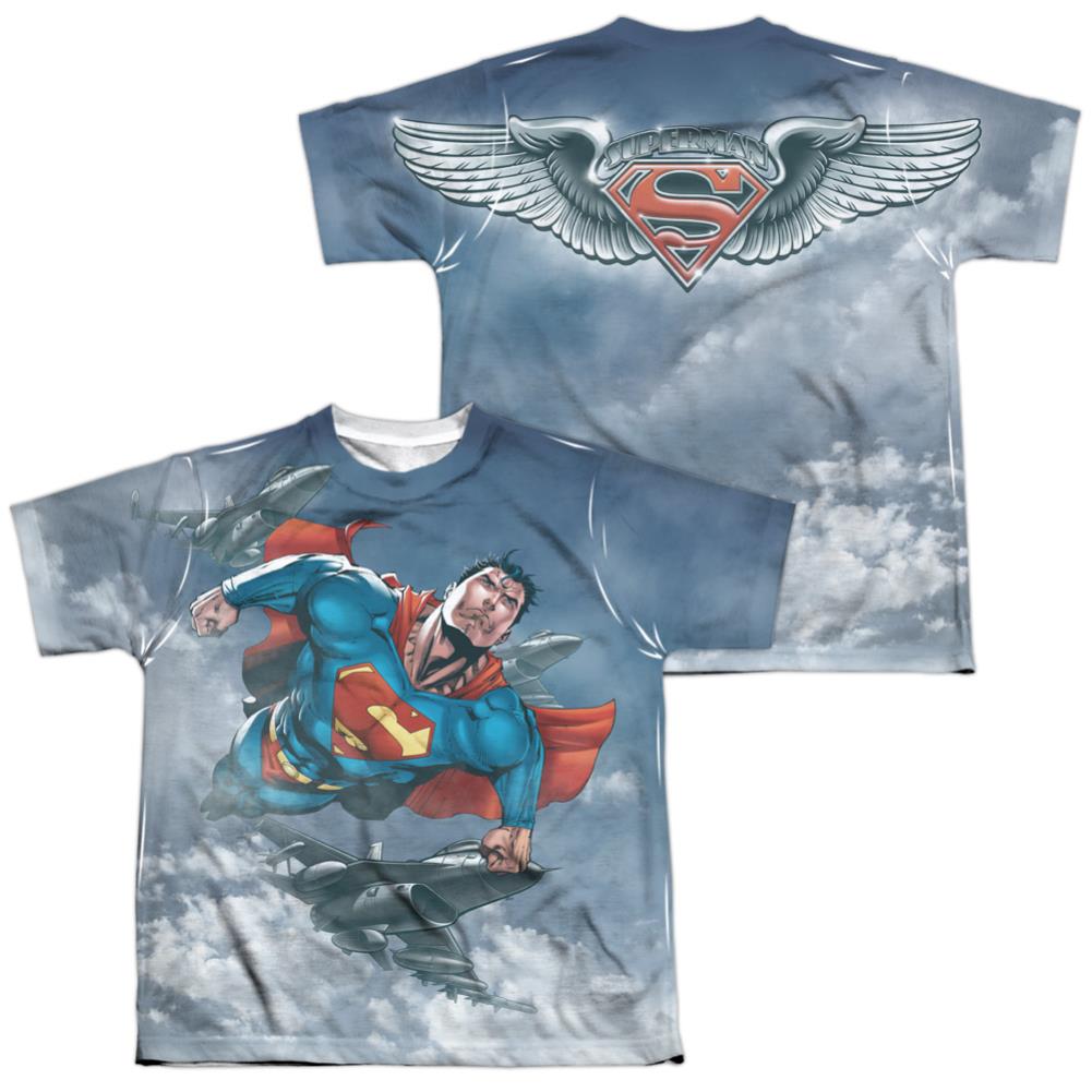 Superman In Formation (Front/Back Print) Youth Regular Fit Poly SS T