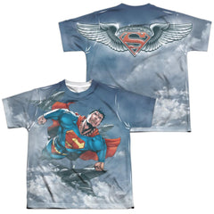 Superman In Formation (Front/Back Print) Youth Regular Fit Poly SS T