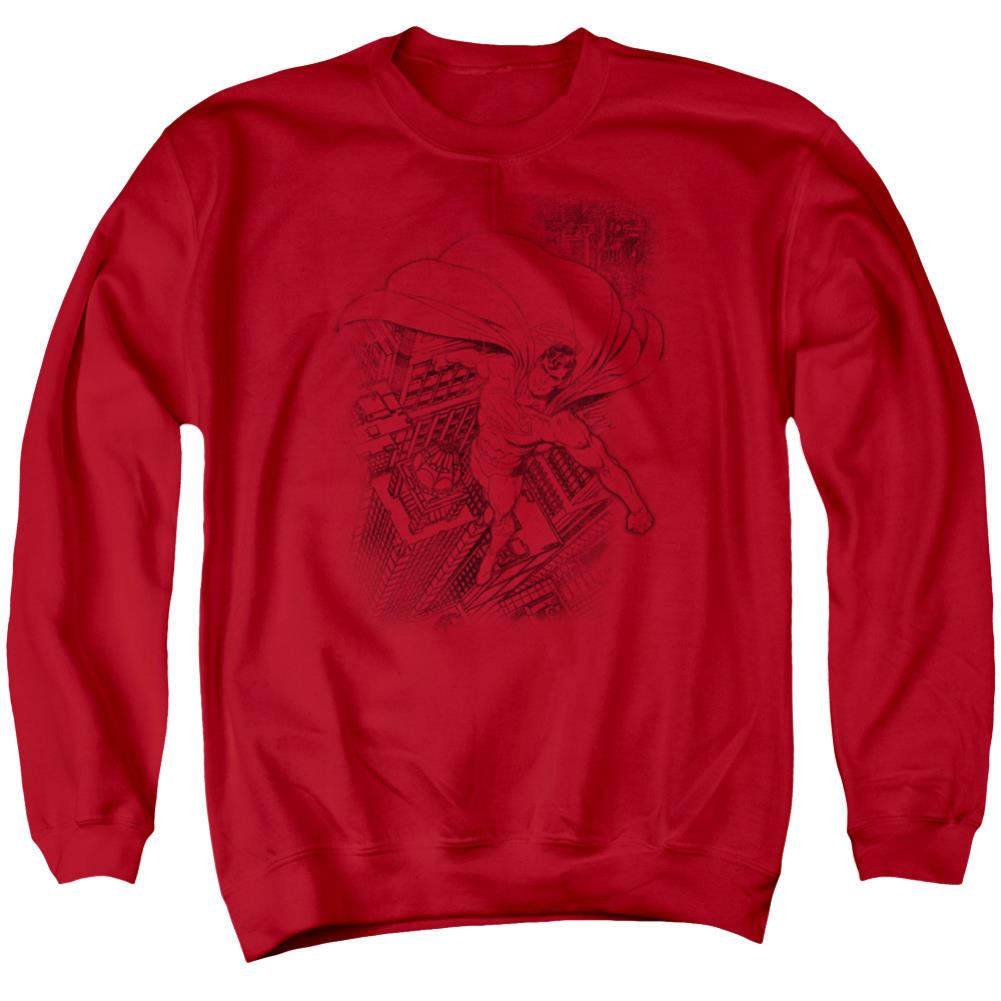 Superman In The City Men's Crewneck 50 50 Poly LS T