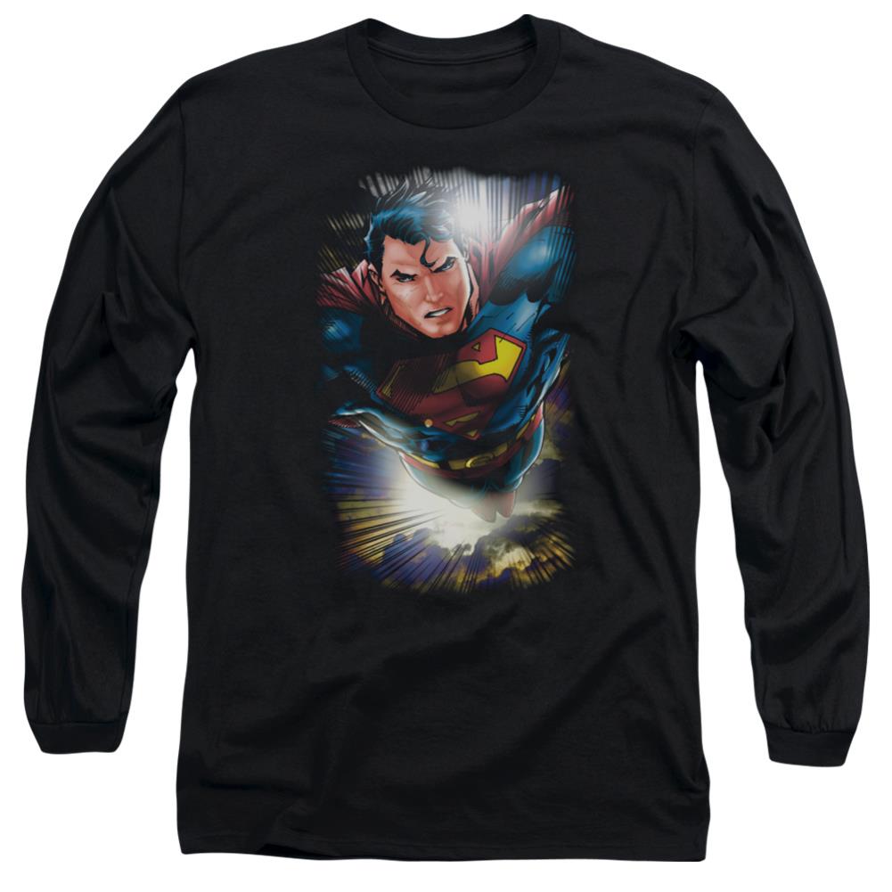 Superman In The Sky Men's 18/1 Cotton LS T