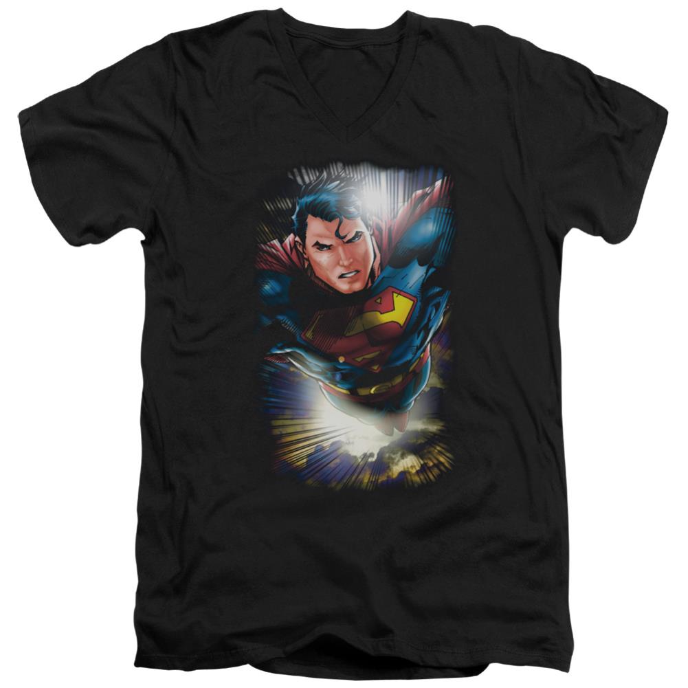 Superman In The Sky Men's 30/1 Cotton Slim V-Neck T