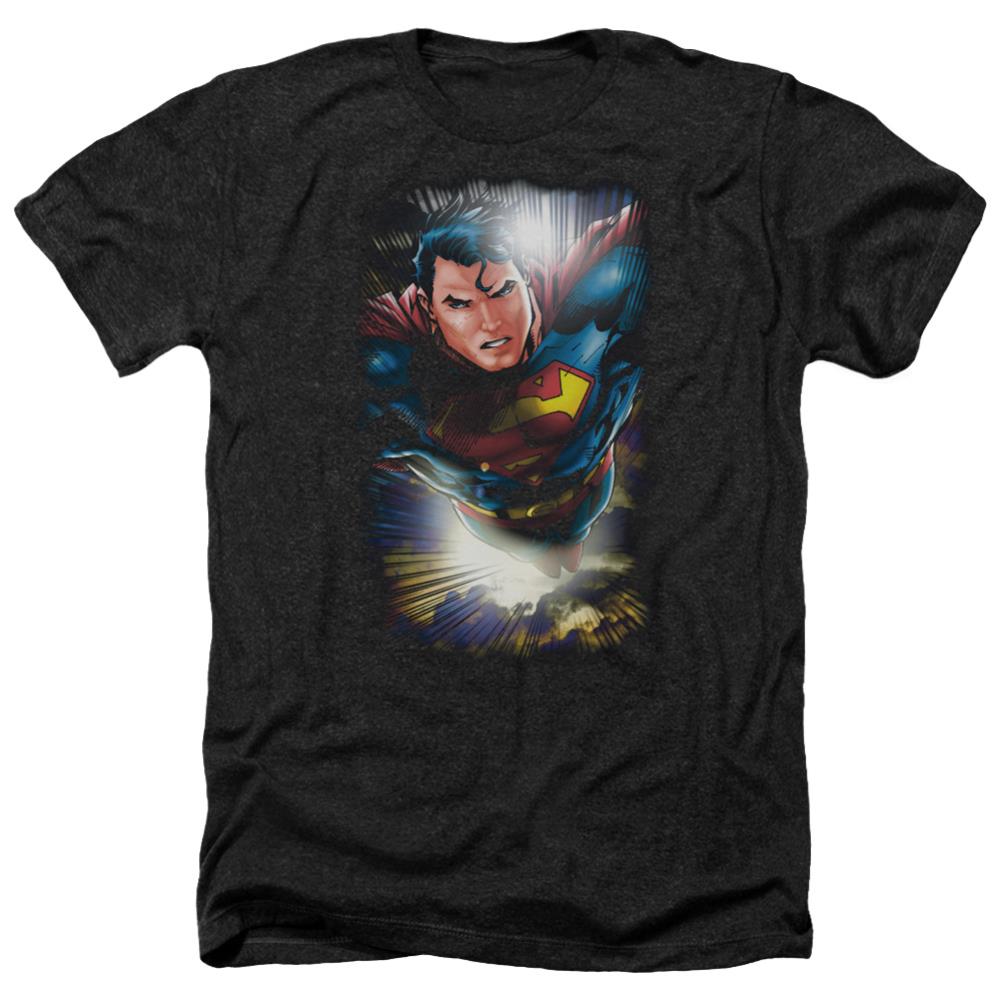 Superman In The Sky Men's 30/1 Heather 60 40 Poly SS T