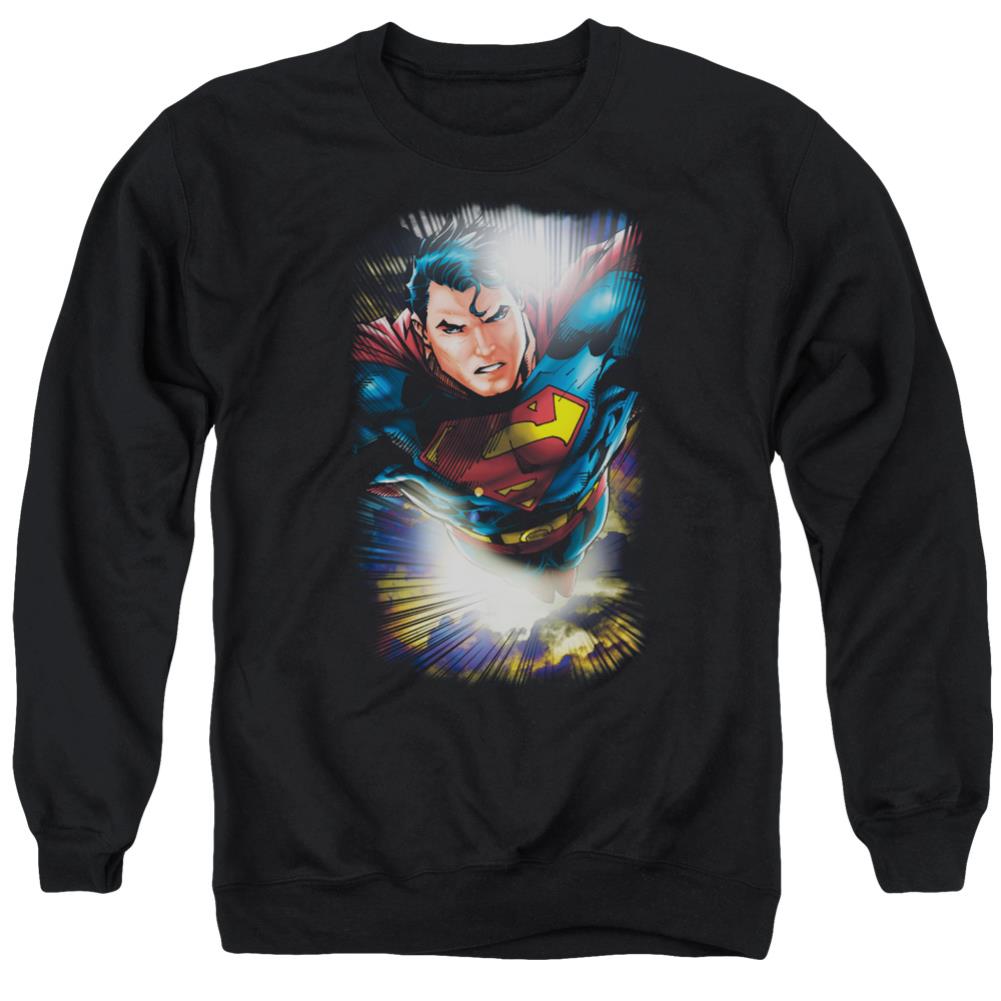 Superman In The Sky Men's Crewneck 50 50 Poly LS T