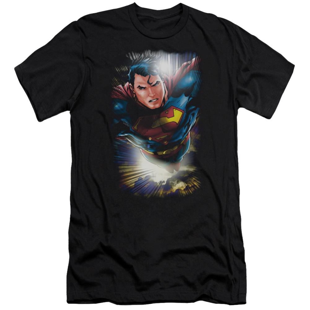 Superman In The Sky Men's Ultra-Soft 30/1 Cotton Slim SS T