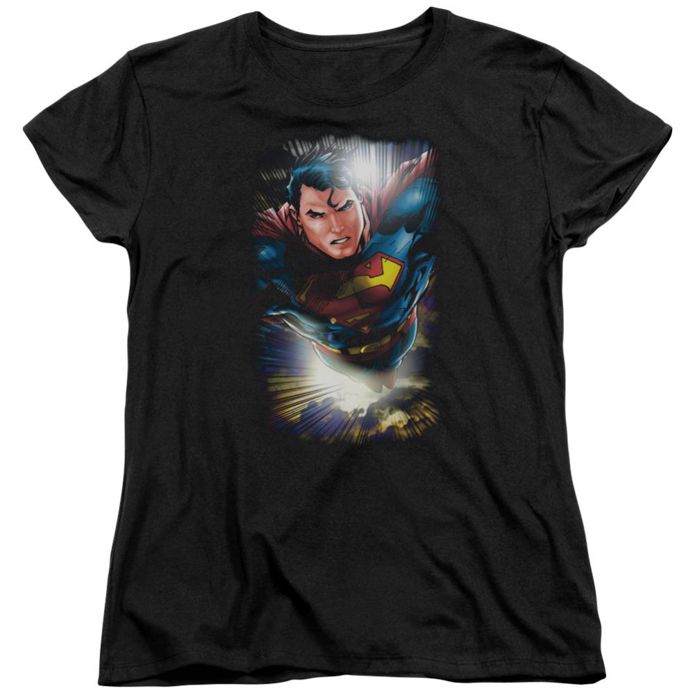 Superman In The Sky Women's 18/1 Cotton SS T