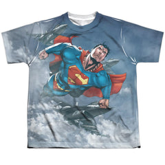 Superman In The Sky Youth Regular Fit Poly SS T