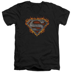 Superman Iron Fire Shield Men's 30/1 Cotton Slim V-Neck T