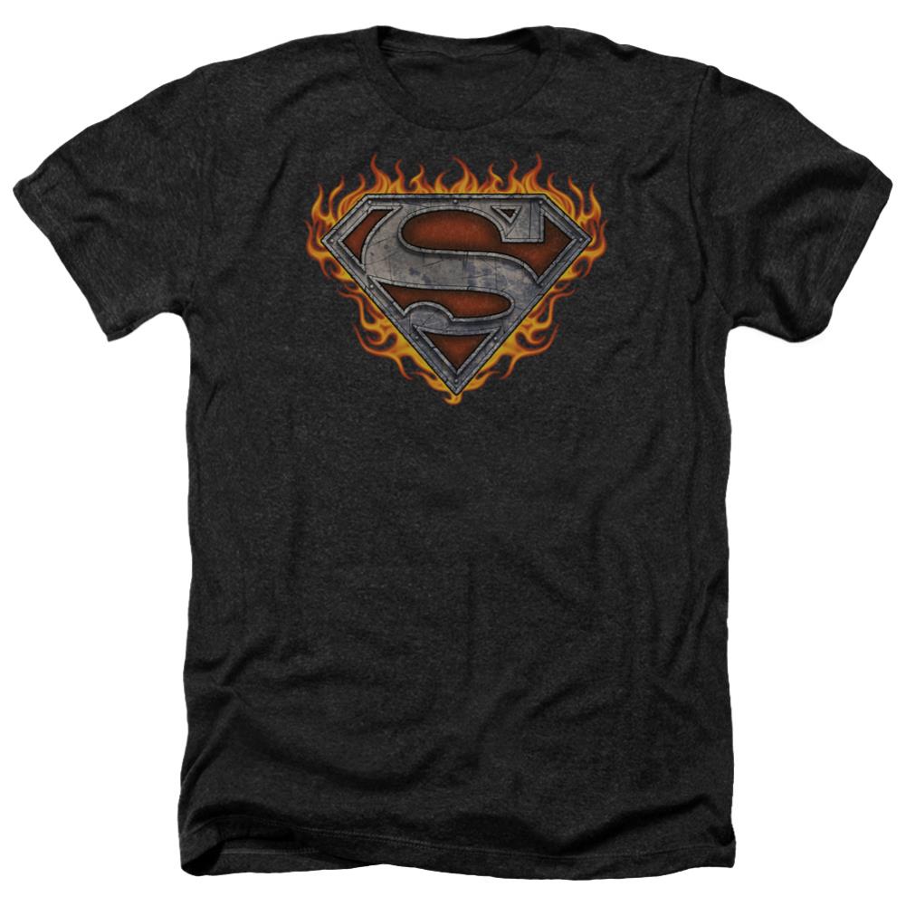 Superman Iron Fire Shield Men's 30/1 Heather 60 40 Poly SS T