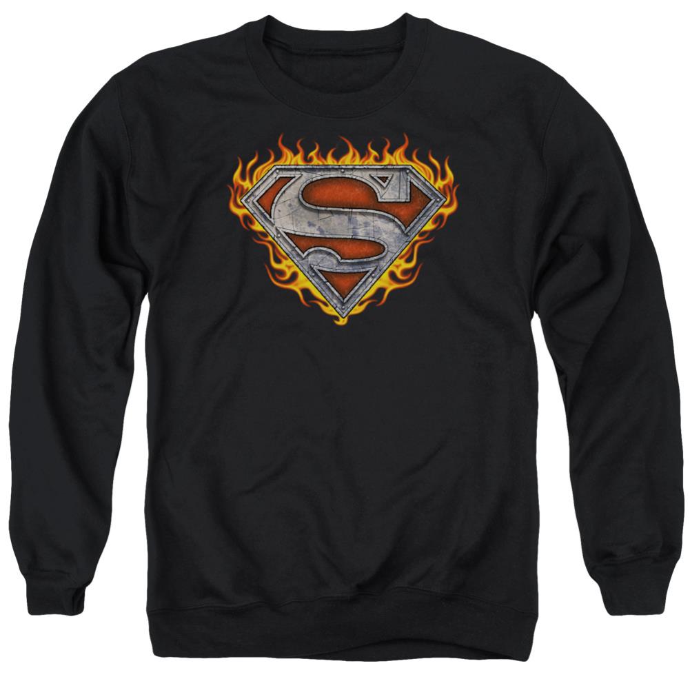 Superman Iron Fire Shield Men's Crewneck 50 50 Poly LS T