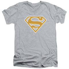 Superman Lt Orange & White Shield Men's 30/1 Cotton Slim V-Neck T