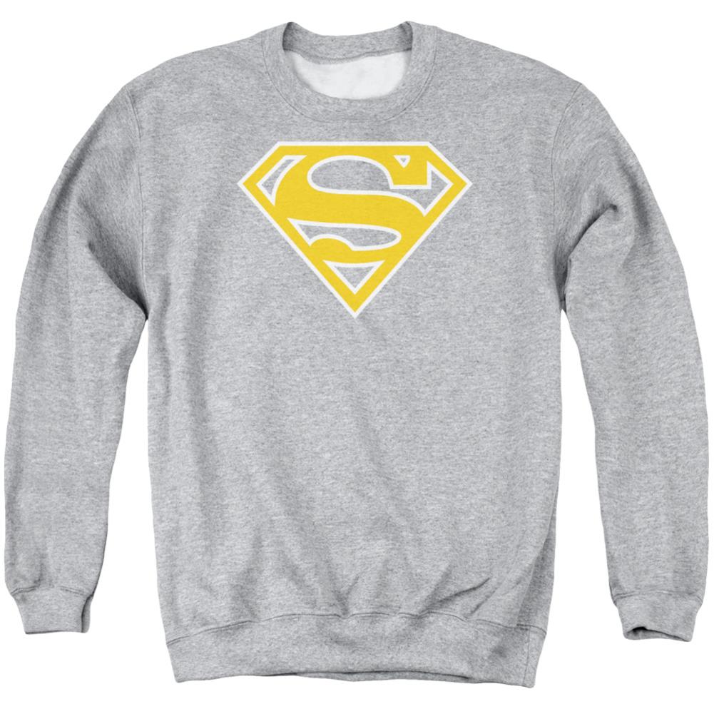 Superman Lt Orange & White Shield Men's Crewneck 50 50 Poly LS T