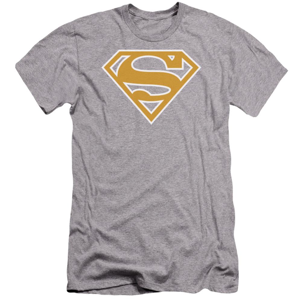 Superman Lt Orange & White Shield Men's Ultra-Soft 30/1 Cotton Slim SS T