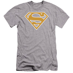 Superman Lt Orange & White Shield Men's Ultra-Soft 30/1 Cotton Slim SS T