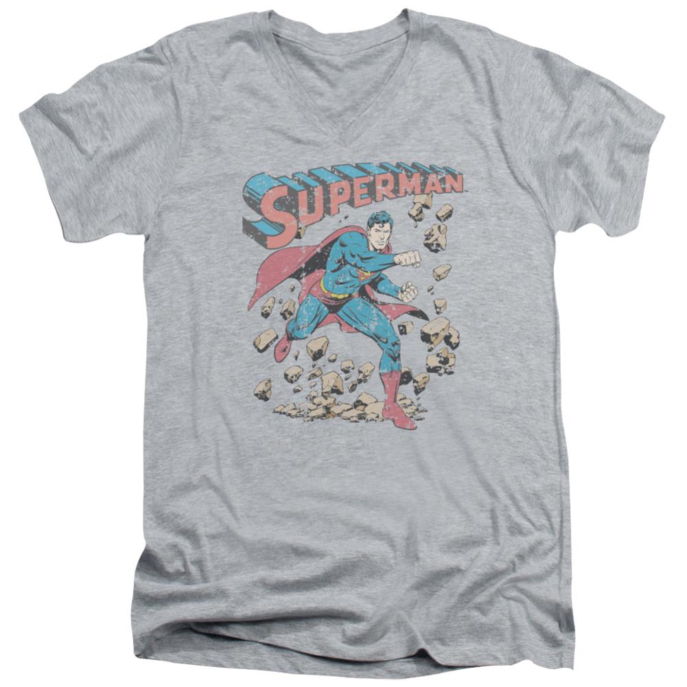 Superman Mad At Rocks Men's 30/1 Cotton Slim V-Neck T