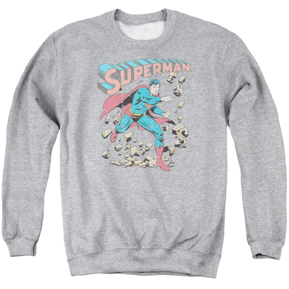Superman Mad At Rocks Men's Crewneck 50 50 Poly LS T