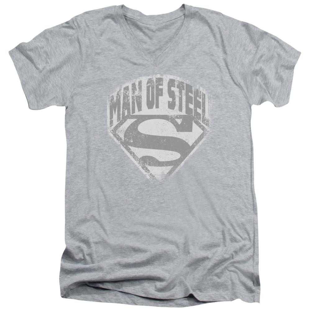 Superman Man Of Steel Shield Men's 30/1 Cotton Slim V-Neck T