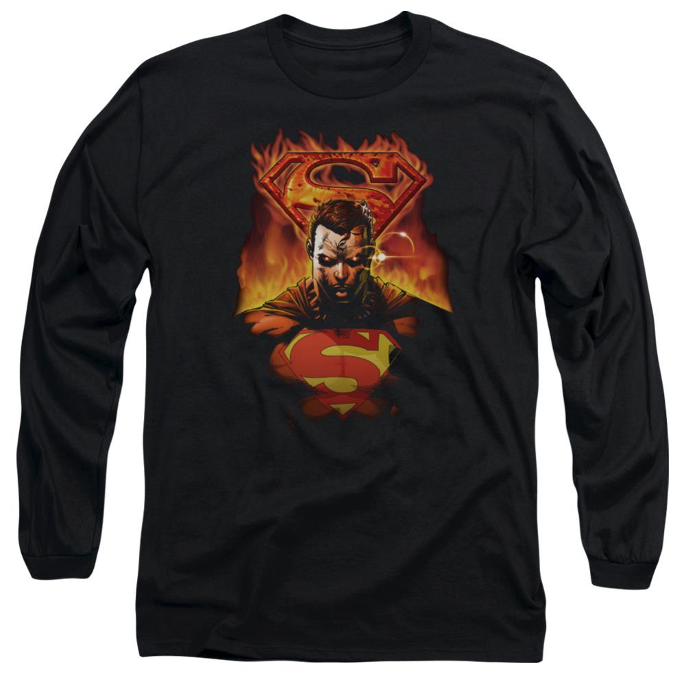 Superman Man On Fire Men's 18/1 Cotton LS T