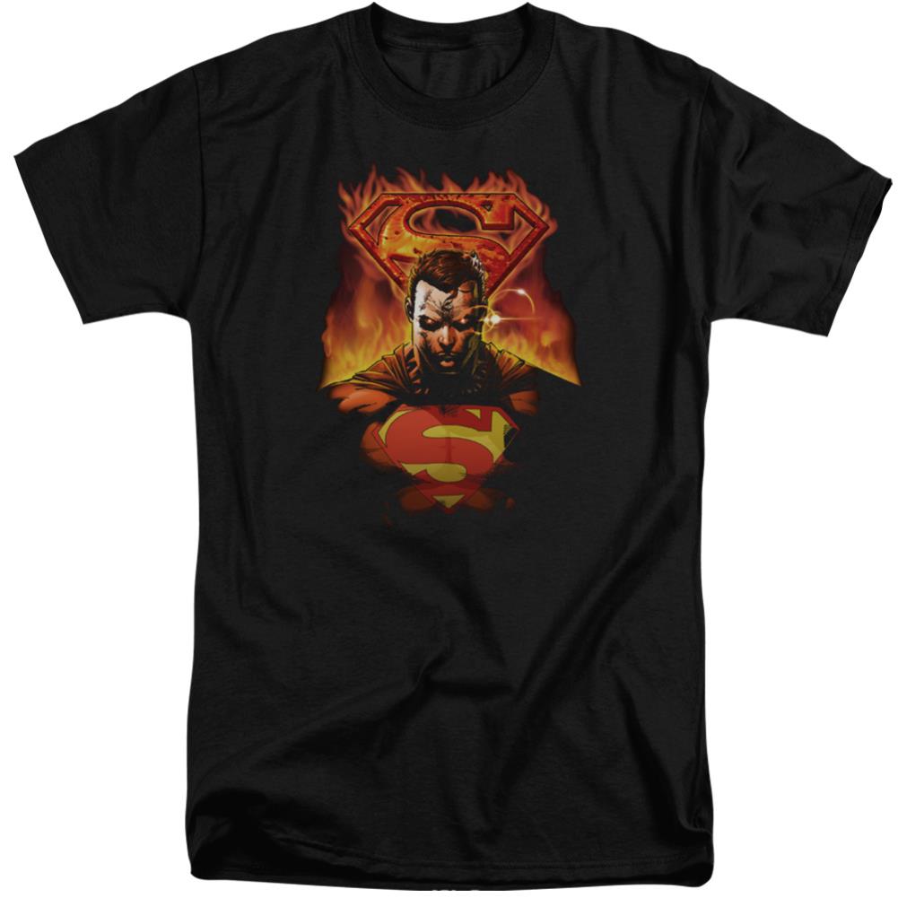 Superman Man On Fire Men's 18/1 Tall Cotton SS T