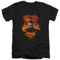 Superman Man On Fire Men's 30/1 Cotton Slim V-Neck T