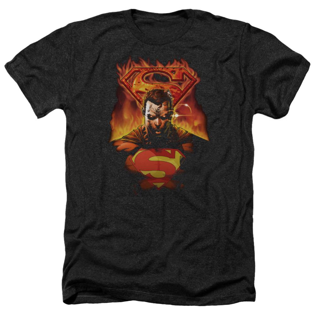 Superman Man On Fire Men's 30/1 Heather 60 40 Poly SS T