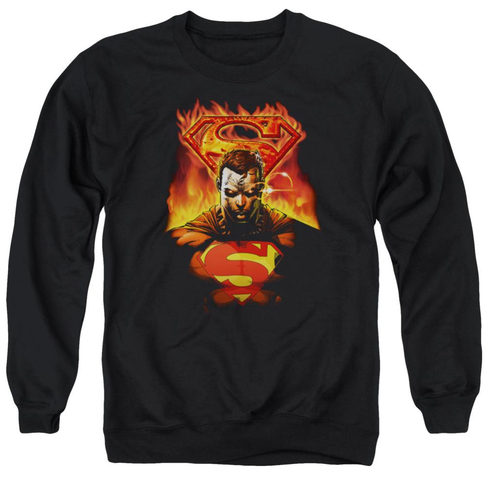 Superman Man On Fire Men's Crewneck 50 50 Poly LS T