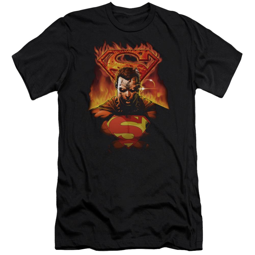 Superman Man On Fire Men's Ultra-Soft 30/1 Cotton Slim SS T