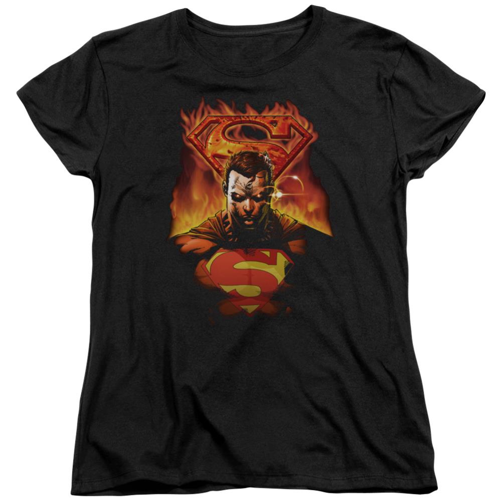 Superman Man On Fire Women's 18/1 Cotton SS T
