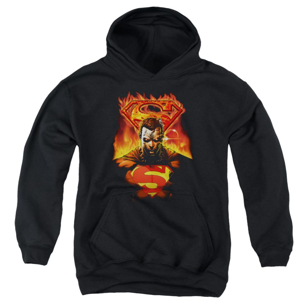 Superman Man On Fire Youth Cotton Poly Pull-Over Hoodie