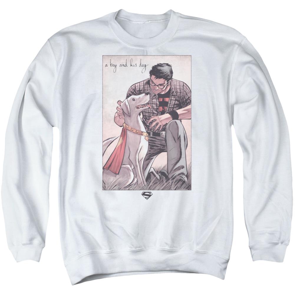 Superman Mans Best Friend Men's Crewneck 50 50 Poly LS T
