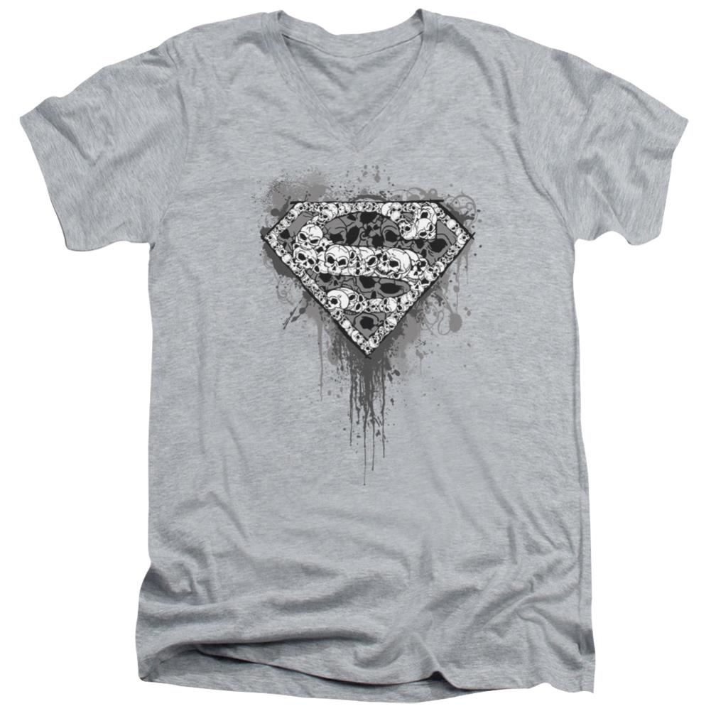 Superman Many Super Skulls Men's 30/1 Cotton Slim V-Neck T