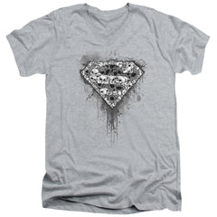 Superman Many Super Skulls Men's 30/1 Cotton Slim V-Neck T