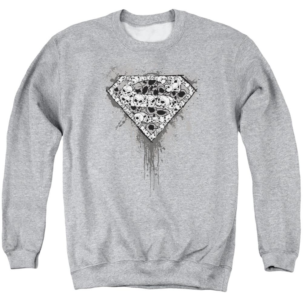 Superman Many Super Skulls Men's Crewneck 50 50 Poly LS T