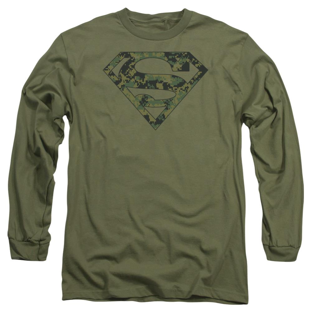 Superman Marine Camo Shield Men's 18/1 Cotton LS T