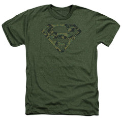 Superman Marine Camo Shield Men's 30/1 Heather 60 40 Poly SS T