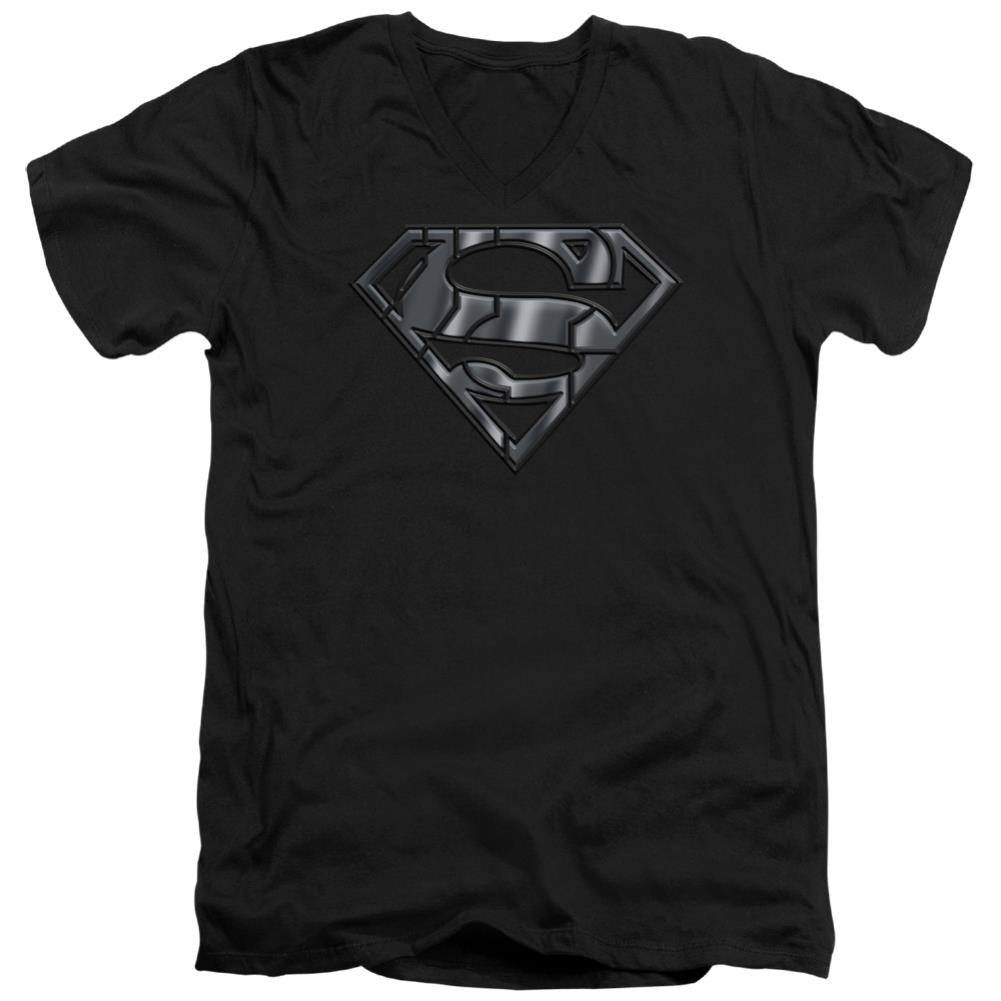 Superman Mech Shield Men's 30/1 Cotton Slim V-Neck T