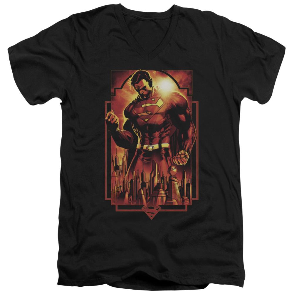 Superman Metropolis Deco Men's 30/1 Cotton Slim V-Neck T