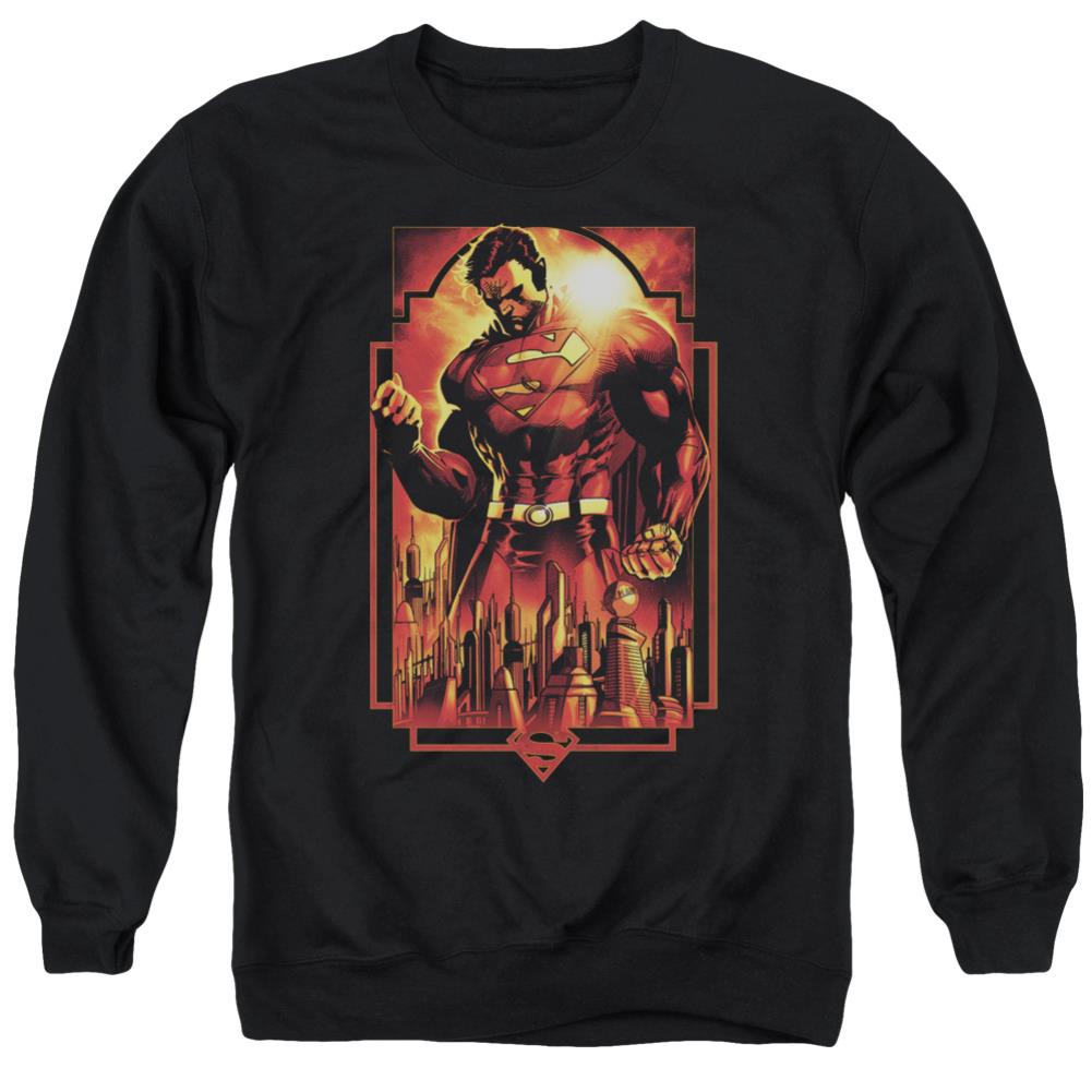 Superman Metropolis Deco Men's Crewneck 50 50 Poly LS T