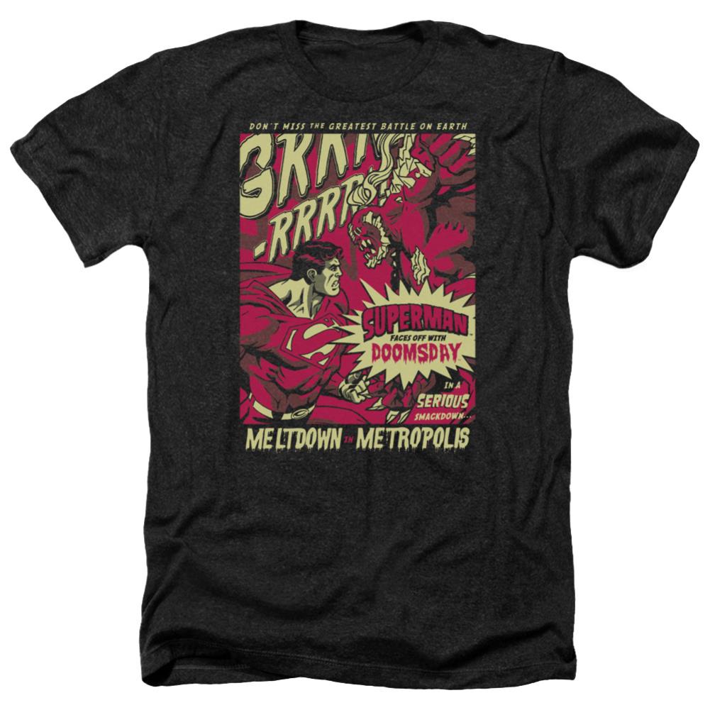 Superman Metropolis Meltdown Men's 30/1 Heather 60 40 Poly SS T