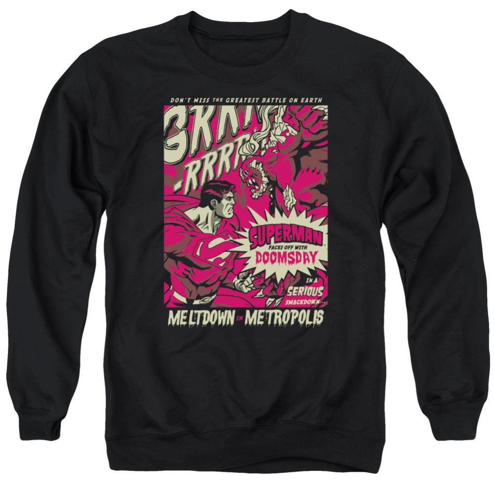 Superman Metropolis Meltdown Men's Crewneck 50 50 Poly LS T