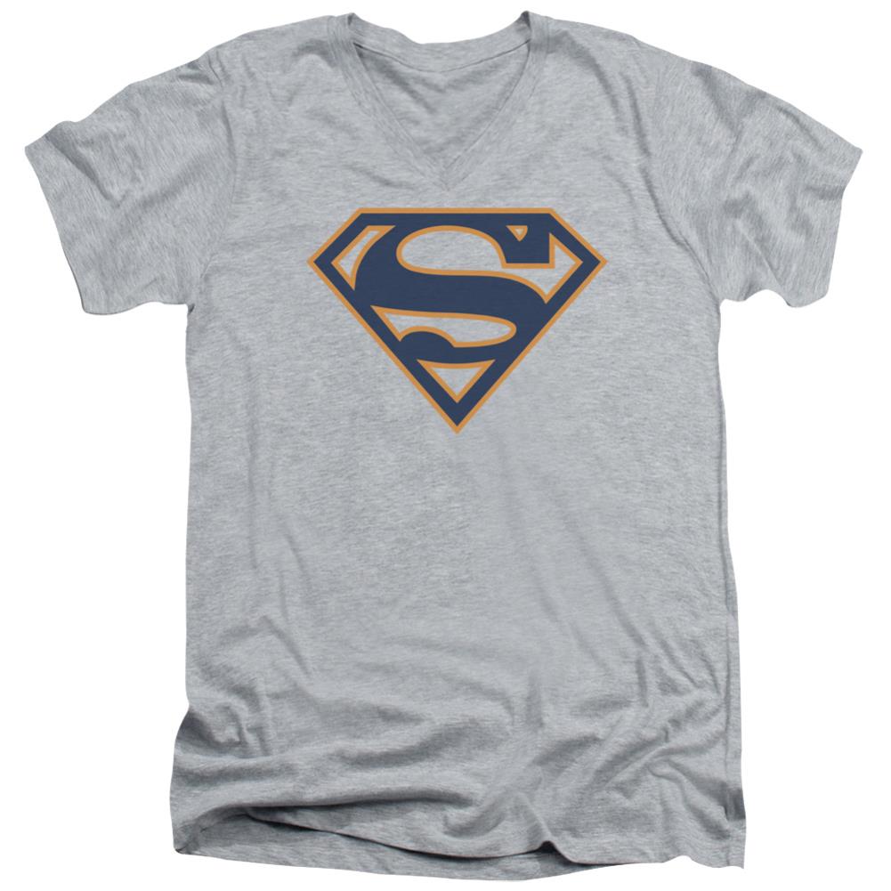 Superman Navy & Orange Shield Men's 30/1 Cotton Slim V-Neck T