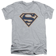 Superman Navy & Orange Shield Men's 30/1 Cotton Slim V-Neck T
