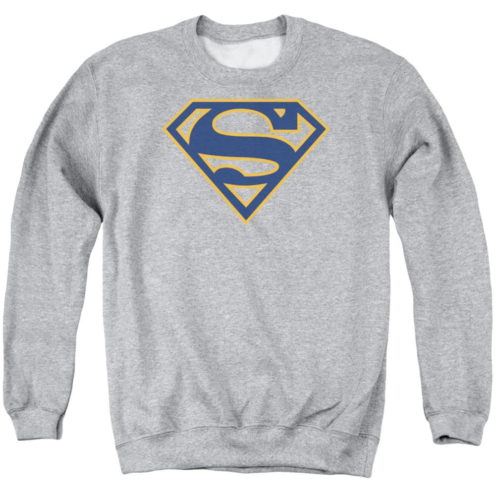 Superman Navy & Orange Shield Men's Crewneck 50 50 Poly LS T